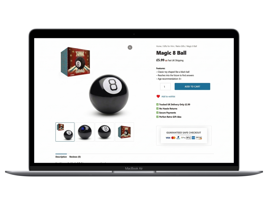 The Giggling Gecko product page laptop